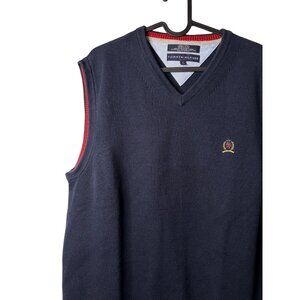 Vintage Tommy Hilfiger Preppy Sweater Vest Men XL V-Neck Crest Logo Golf Knit XL